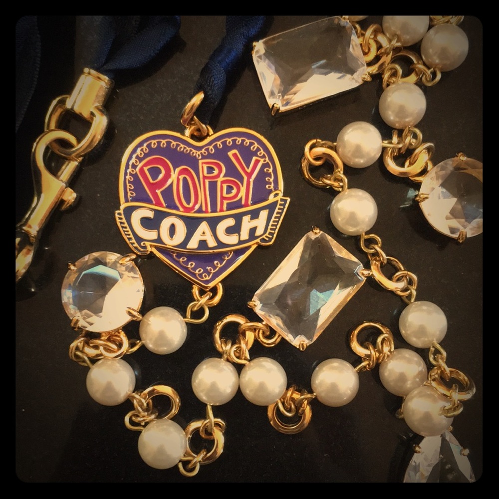 Poppy Coach Gems and Pearls Ribbon Necklace - NWOT